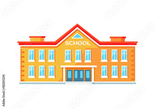 Colorful Brick School Building Vector Illustration