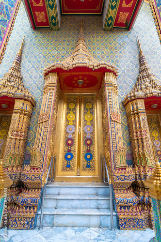 Beautiful architecture of Thai traditional stucco at Wat Rachabophit the temple in Bangkok Thailand
