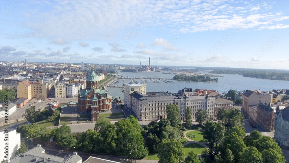 Aerial view of Helsinki skyline