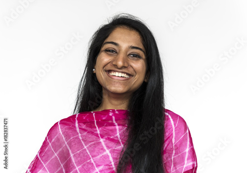 Photography Happy Indian woman wearing a sari