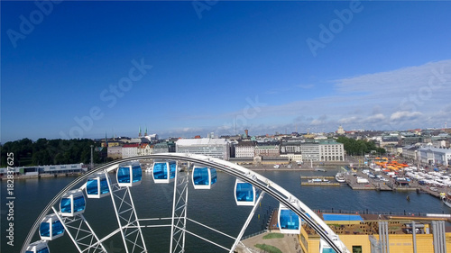 Beautiful aerial view of Helsinki and ferris wheel, Finland