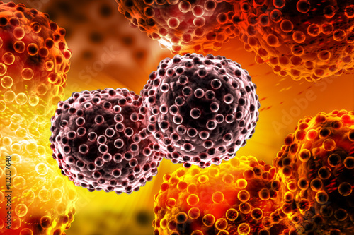 3d rendered Digital illustration of lung cancer cells in color background photo