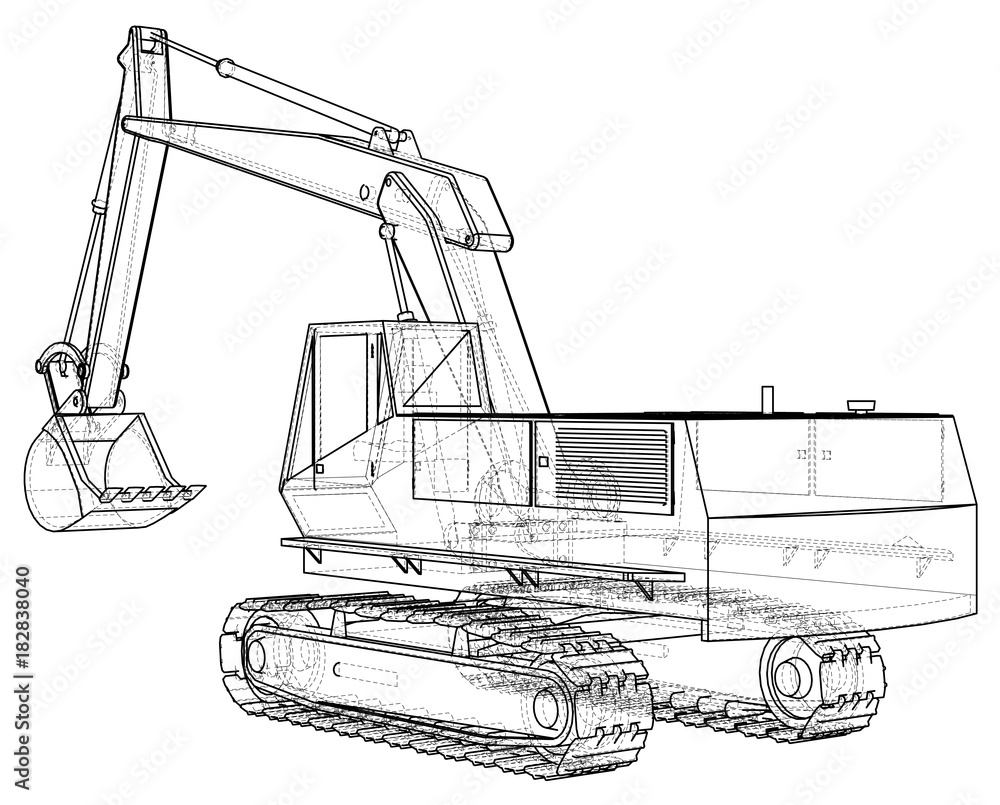 Excavator vector. Wire-frame. EPS10 format. Vector created of 3d
