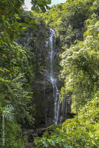 Tall waterfall on road to Hana, Maui, Hawaii