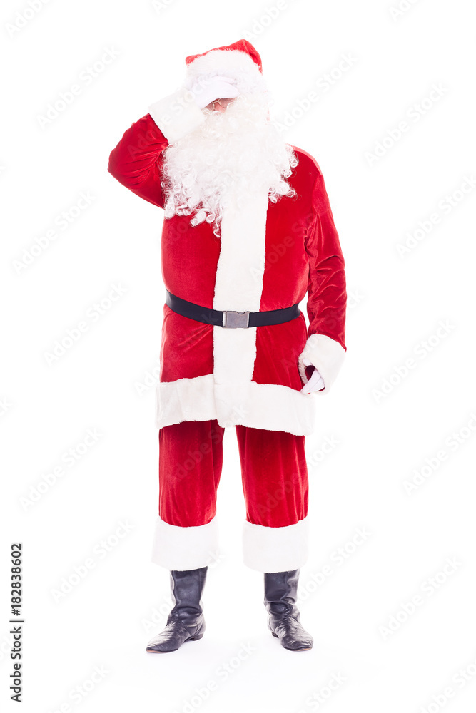 Portrait of Christmas character Santa Claus in traditional costume on white background Portrait of Christmas character Santa Claus in traditional costume on white background