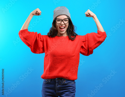 Beautiful hipster girl in r...