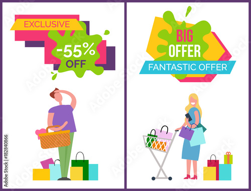 Exclusive -55 Off and Big Offer Vector Illustration