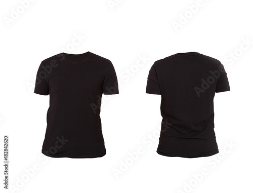 T-shirt template. Front and back view. Mock up isolated on white background. Blank Black Shirt Set