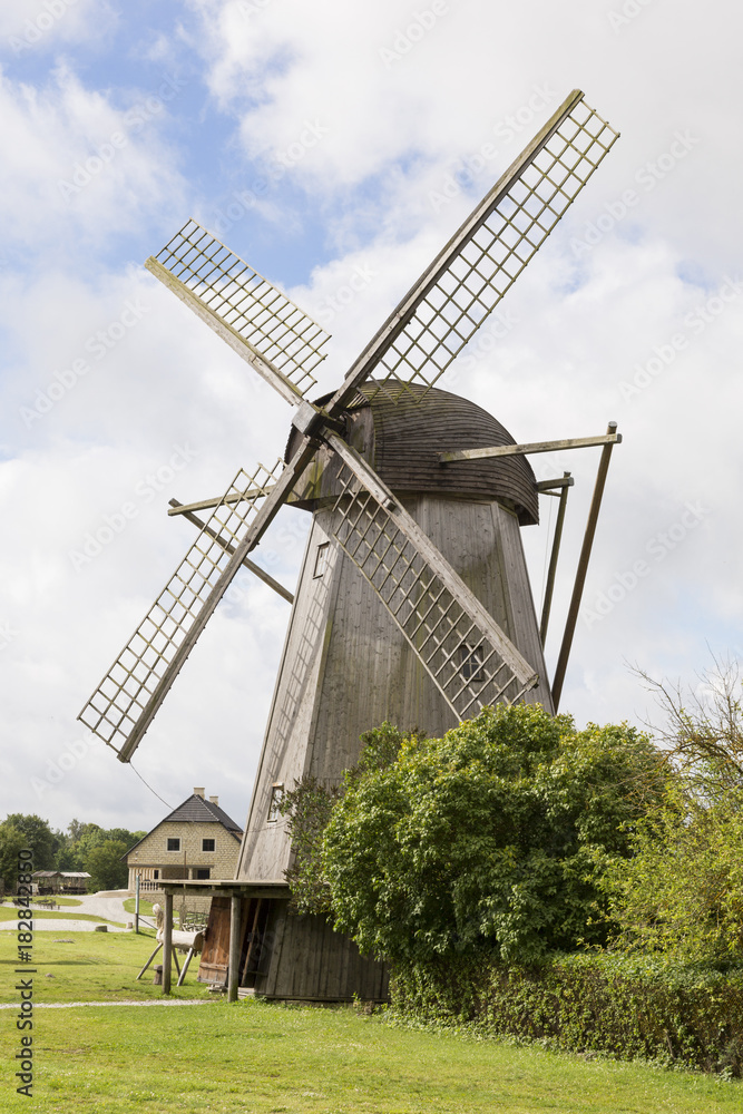 Old windmill in Angla Heritage Culture Center. A Dutch-style windmills at Saaremma island Estonia