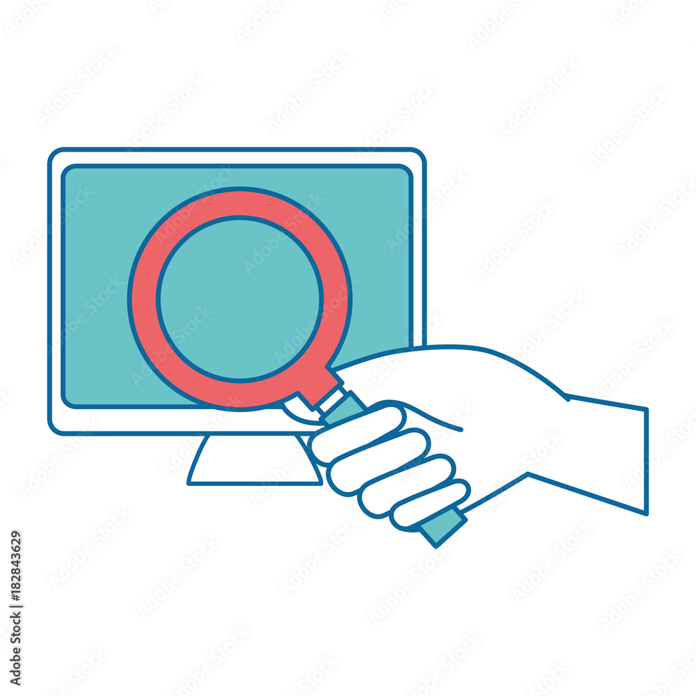 monitor computer with magnifying glass vector illustration design monitor computer with magnifying glass vector illustration design