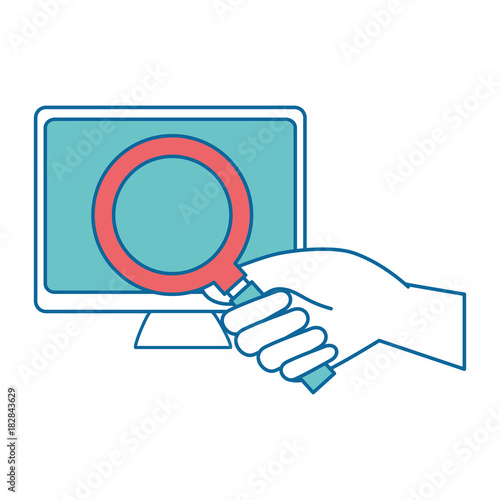 monitor computer with magnifying glass vector illustration design