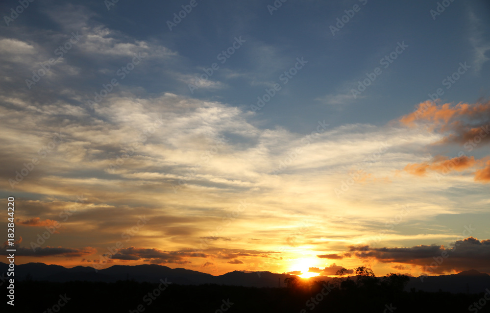 Yellow gold sky evening In tropical countries summer Yellow gold sky evening In tropical countries summer