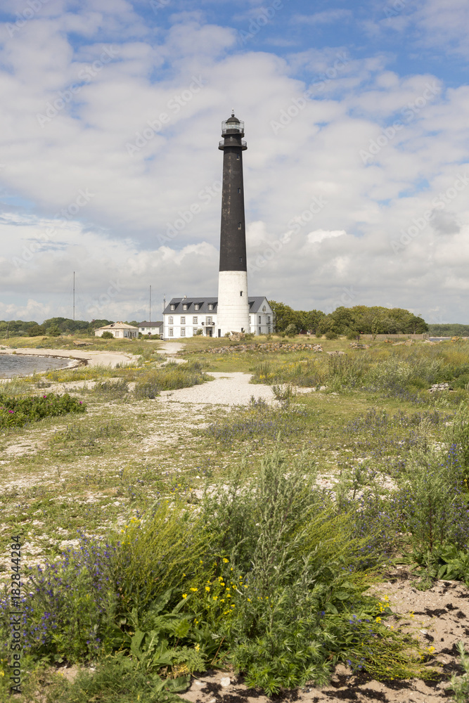 Fototapeta premium Sorve lighthouse against blue sky, Saaremaa island, Estonia