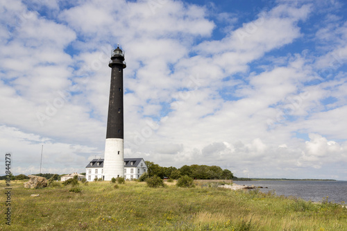 Sorve lighthouse against blue sky, Saaremaa island, Estonia