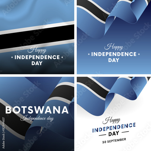 Banner or poster of Botswana independence day celebration. Super set. Waving flag. Vector illustration.