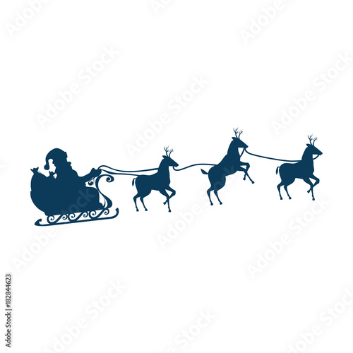 santa carriage with reindeer flying vector illustration design