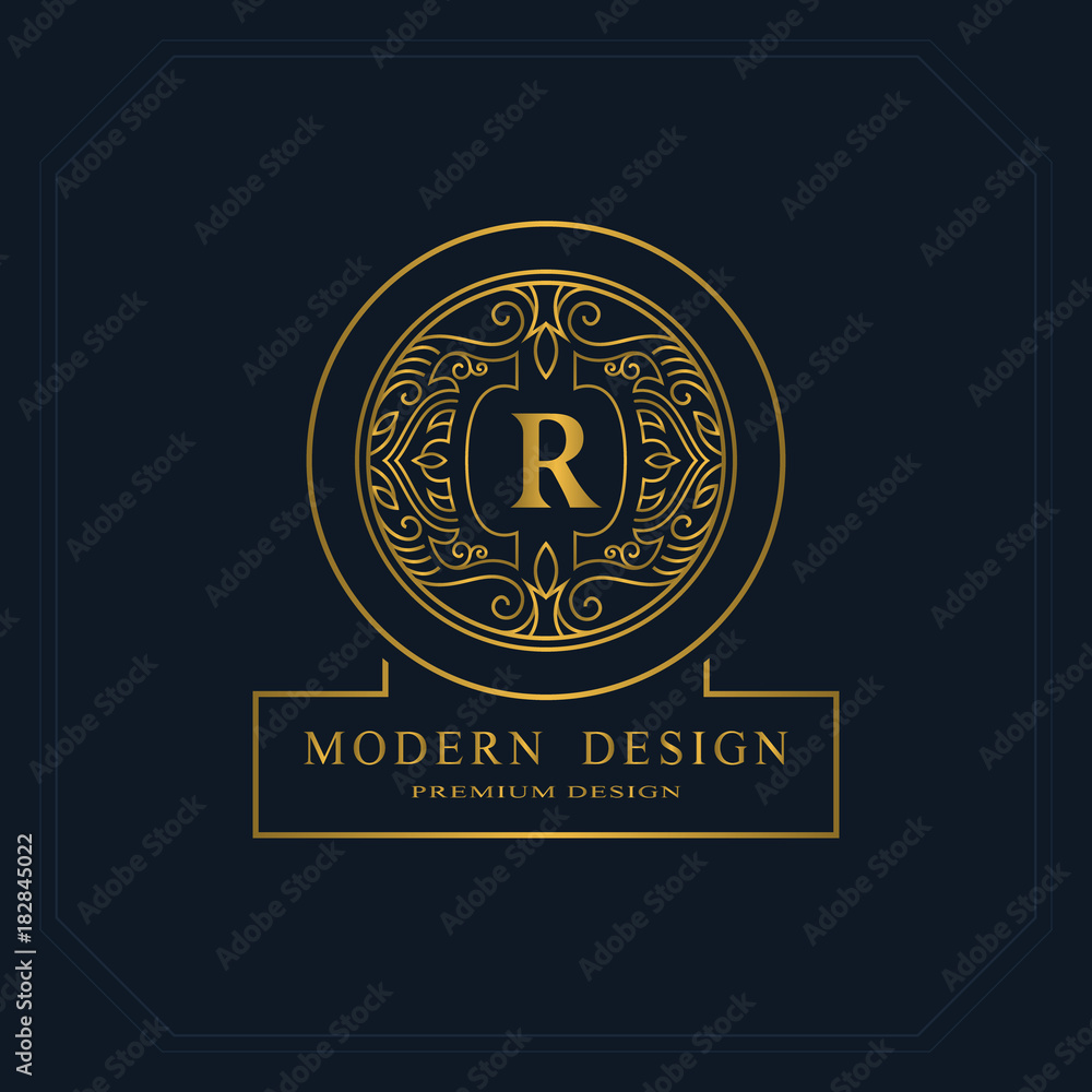 Gold Line graphics monogram. Elegant art logo design. Letter R. Graceful template. Business sign, identity for Restaurant, Royalty, Boutique, Cafe, Hotel, Heraldic, Jewelry, Fashion. Vector elements Gold Line graphics monogram. Elegant art logo design. Letter R. Graceful template. Business sign, identity for Restaurant, Royalty, Boutique, Cafe, Hotel, Heraldic, Jewelry, Fashion. Vector elements