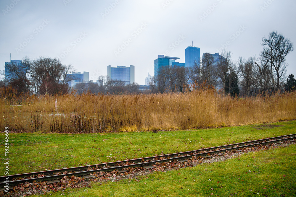 Fototapeta premium Vienna, Austria December 31, 2013: Vienna International Centre seen is Donaupark