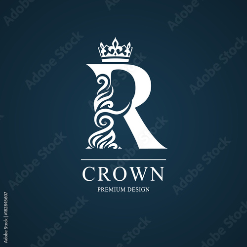 Elegant letter R. Graceful royal style. Calligraphic beautiful logo. Vintage drawn emblem for book design, brand name, business card, Restaurant, Boutique, Hotel. Vector illustration