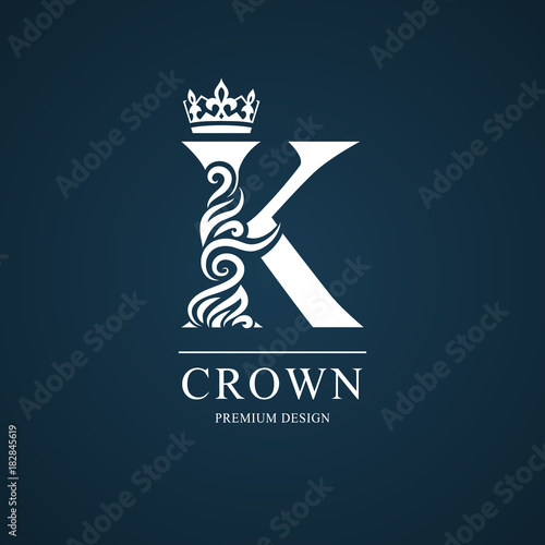 Elegant letter K. Graceful royal style. Calligraphic beautiful logo. Vintage drawn emblem for book design, brand name, business card, Restaurant, Boutique, Hotel. Vector illustration