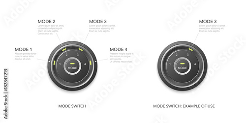 Mode switch with option selection. Selector for infographic. Realistic vector illustration.