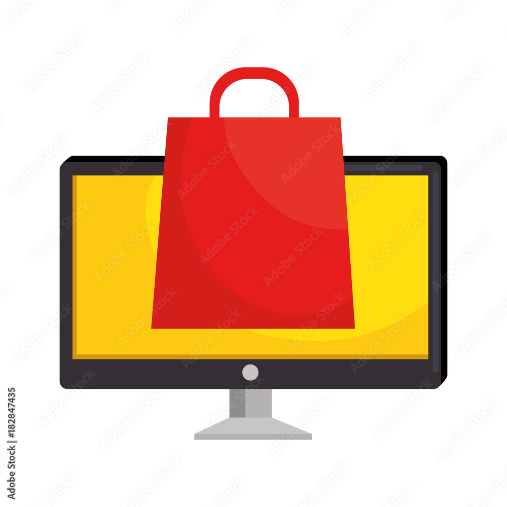 monitor computer with shopping bag vector illustration monitor computer with shopping bag vector illustration