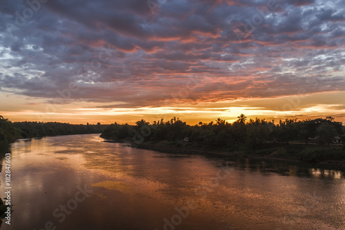 Amazing morning sunrise at Vientiane Namngum bridge