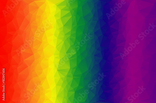 Bright multi-colored background. Spectrum of colors. Low polygon background of triangles as a crumpled piece of paper. All colors of rainbow: red, orange, yellow, green, blue, indigo, violet. 