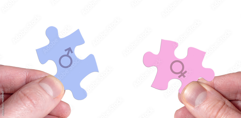 Joining Two Puzzle Pieces with Male and Female Symbols Joining Two Puzzle Pieces with Male and Female Symbols