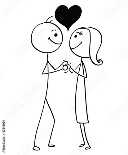Vector Stick Man Cartoon of Man and Woman in Love