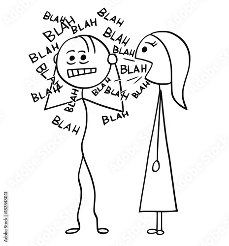 Vector Cartoon of Man Sick by Talking Woman