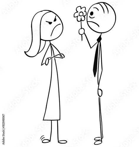 Angry Woman and Man Giving her Flower on Date