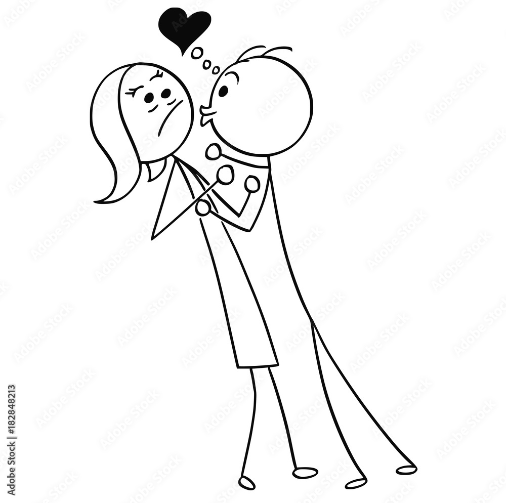 Vector Cartoon of Woman Resisting the Kiss from Man in Love Vector Cartoon of Woman Resisting the Kiss from Man in Love