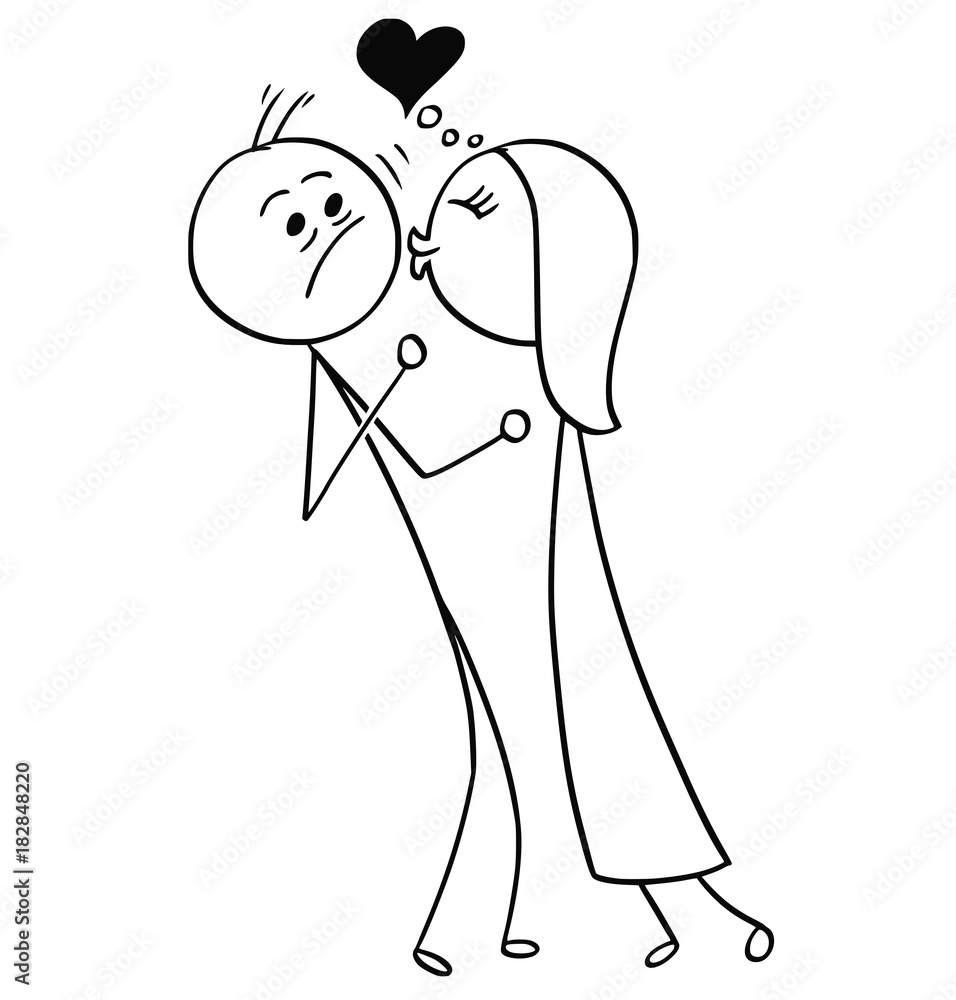 Φωτογραφία Vector Cartoon of Man Resisting the Kiss from Woman in Love