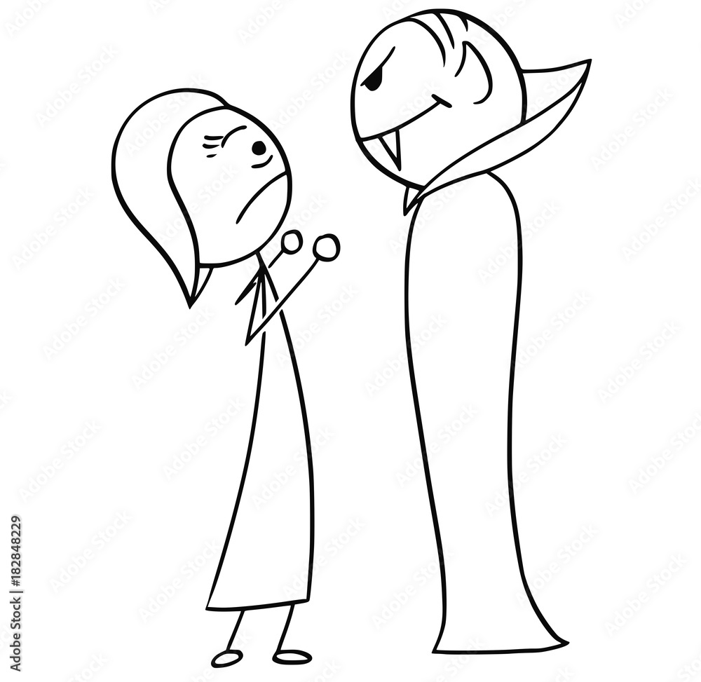 Vector Cartoon of Woman Frightened Scared by Vampire Vector Cartoon of Woman Frightened Scared by Vampire