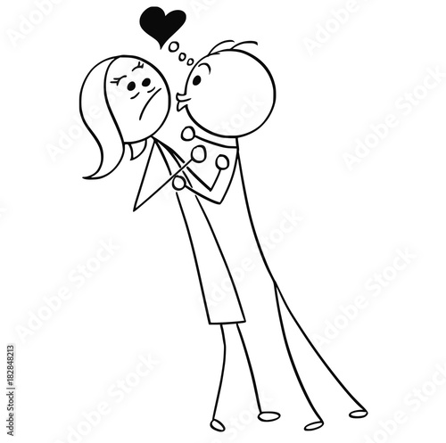 Vector Cartoon of Woman Resisting the Kiss from Man in Love