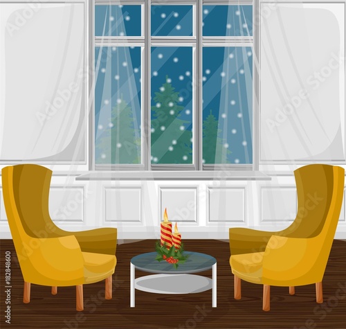Classic livingroom interior Vector. cartoon style colorful illustrations
