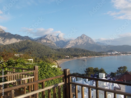 the lake under the mountains