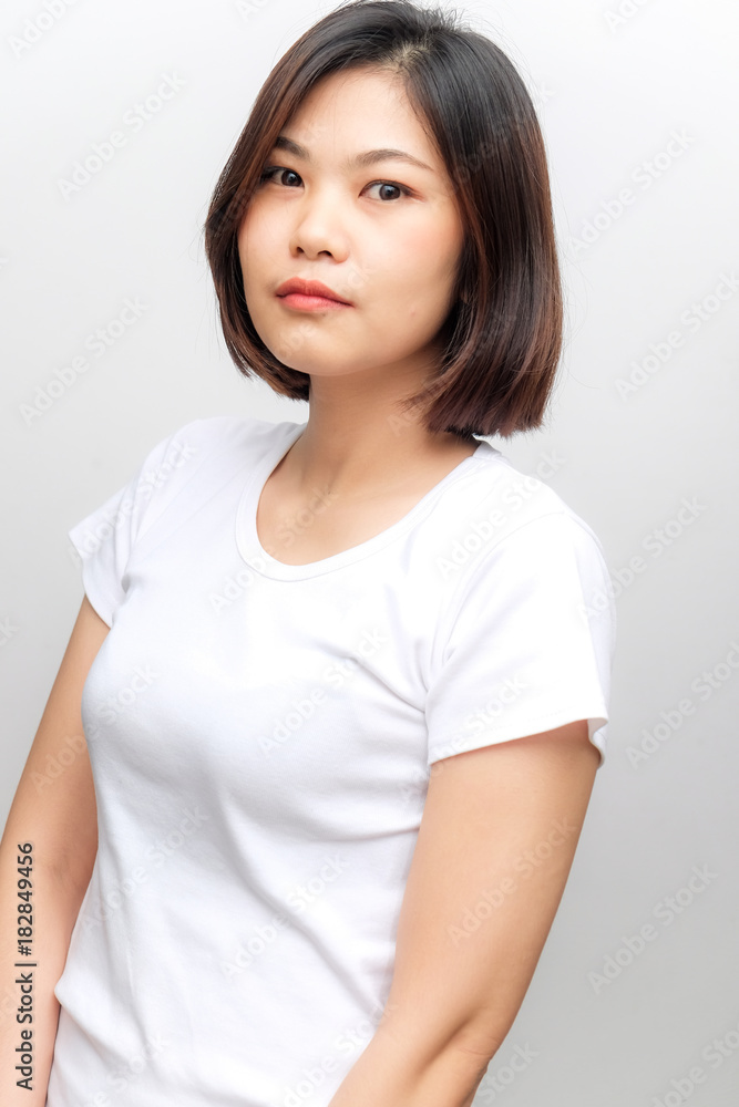 Asian business student sexy women smiling on white background Asian business student sexy women smiling on white background