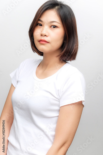 Asian business student sexy women smiling on white background