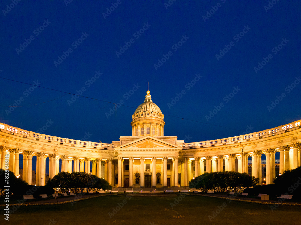 Petersburg, Russia - June 29, 2017: Kazan Cathedral at night.