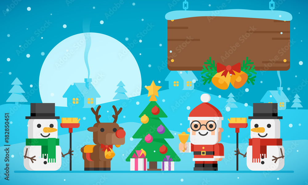 Christmas Illustration Christmas Tree Santa Claus Reindeer and Snowmen Christmas Illustration Christmas Tree Santa Claus Reindeer and Snowmen