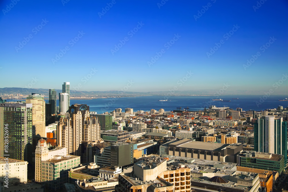 Downtown San Francisco and bay area on sunny day
