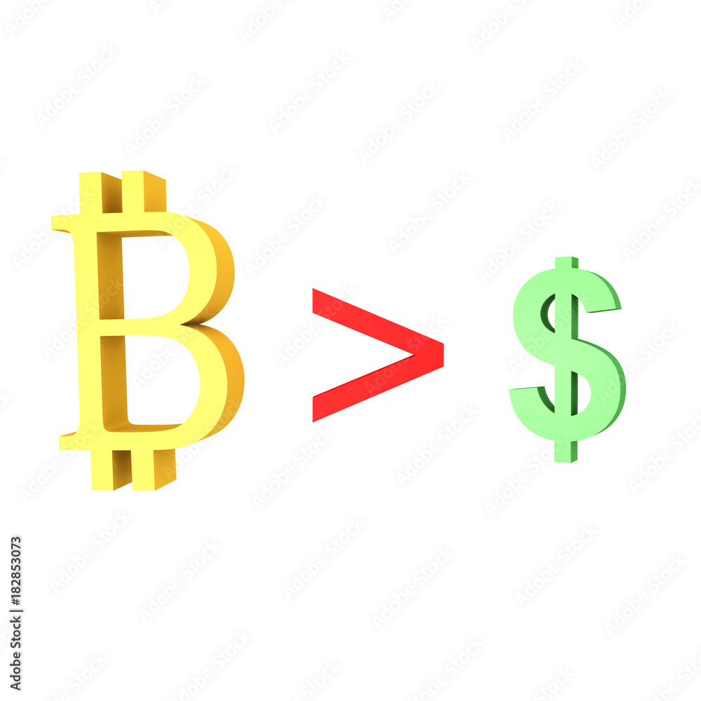 3D illustration showing the bitcoin overtaking the dollar 3D illustration showing the bitcoin overtaking the dollar