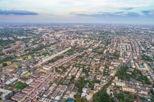 Bangkok cityscape many modern building sunset twilight