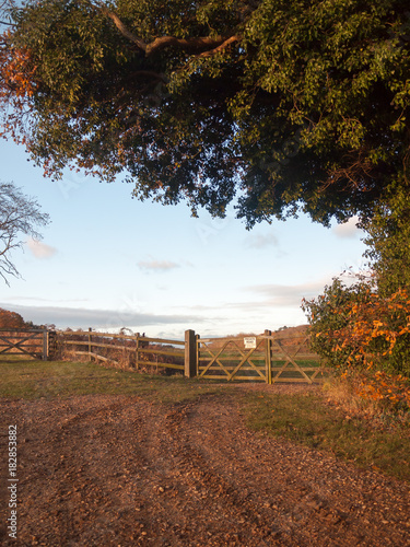 farmland countryside path trail track farm fence sign private land