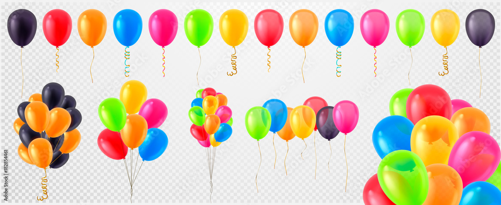 Collection of 3d realistic vector helium balloons (red, gold, yellow ...