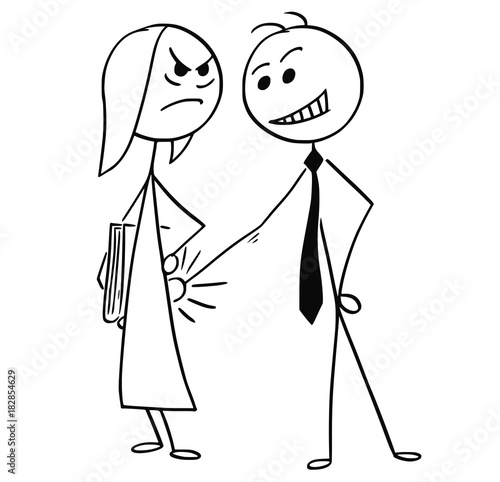 Vector Cartoon of Male Boss Slapping Smacking Female Subordinate Worker