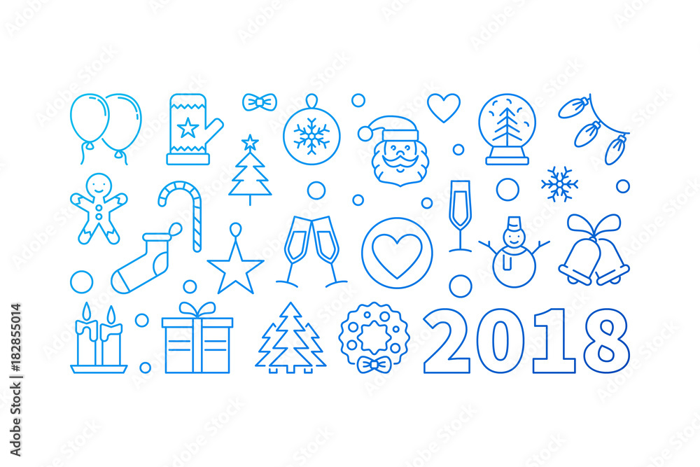 Blue Happy New Year 2018 vector line illustration or banner Blue Happy New Year 2018 vector line illustration or banner