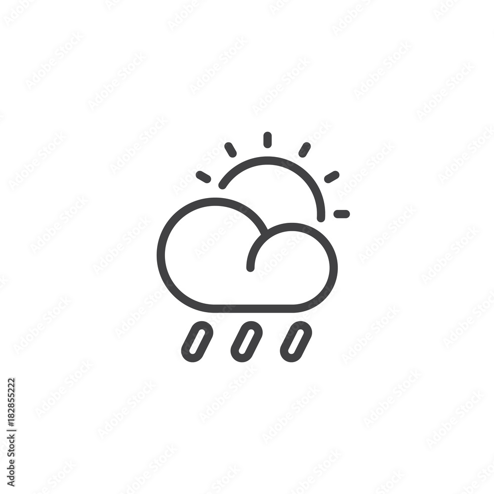 Rain cloud sun line icon, outline vector sign, linear style pictogram isolated on white. The sun and partly cloudy weather symbol, logo illustration. Editable stroke Rain cloud sun line icon, outline vector sign, linear style pictogram isolated on white. The sun and partly cloudy weather symbol, logo illustration. Editable stroke